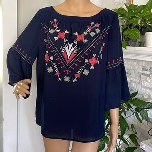 LOFT Embroidery Boat Neck Top Sz M